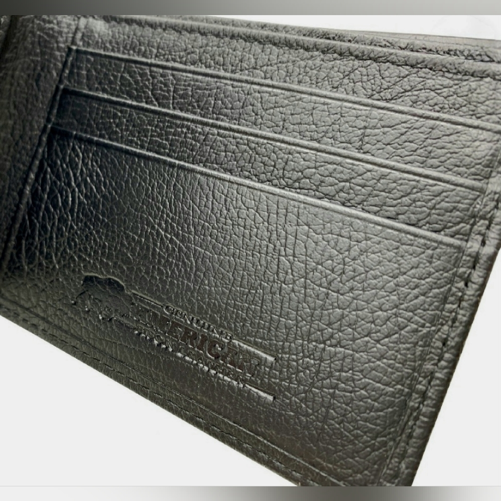 NWT George Men's Genuine American Bison Leather Black Bi-fold Wallet - Picture 5 of 6